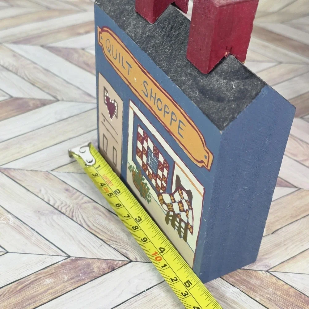 Vintage Set 3 Hand Painted Primitive Wooden Buildings Folk Art Shelf Decor